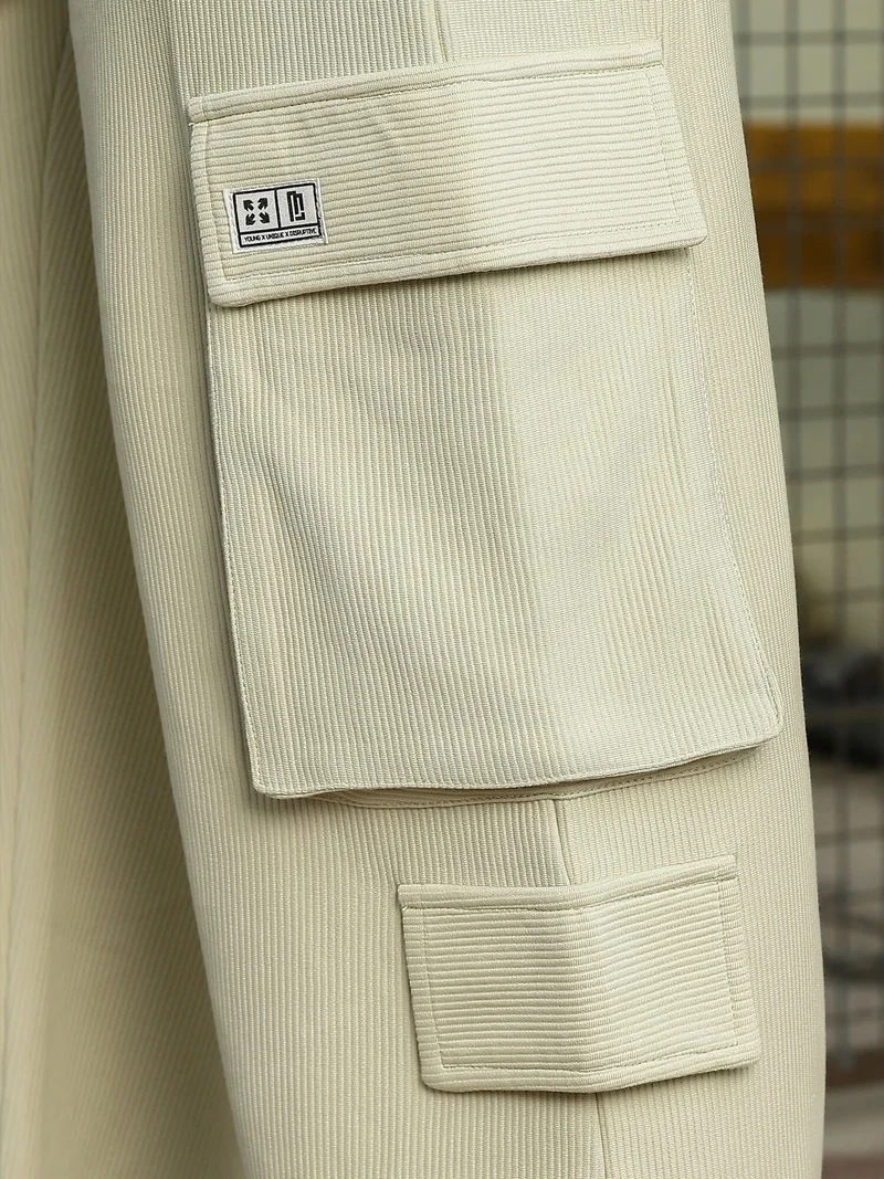 مانياك Maniac Mens Solid Biscuit Corduroy Fabric Cargo